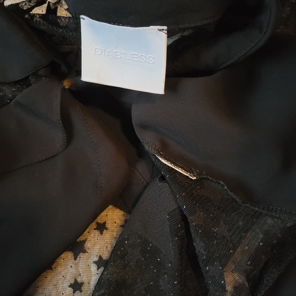Revolve Diabless holiday shirt blouse black size small mesh top velvet stars - Picture 3 of 7